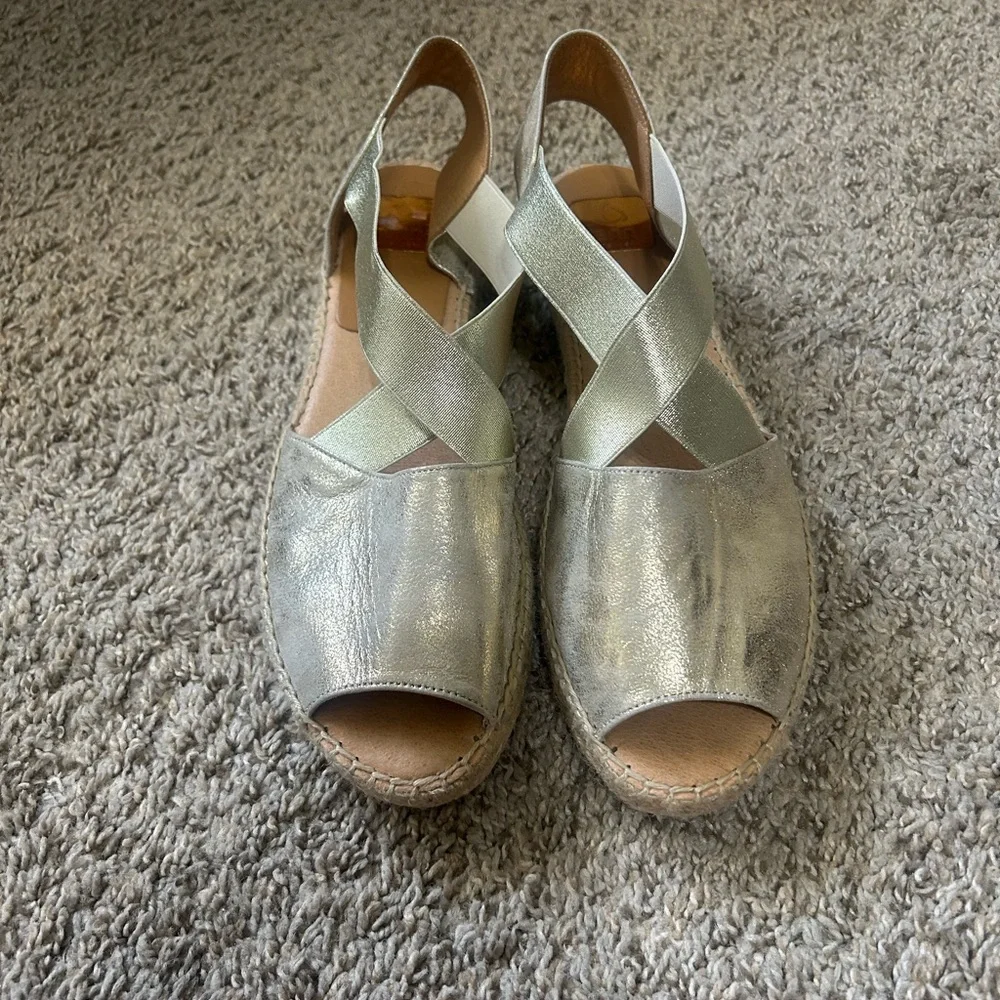 KANNA Metallic Women's Espadrille Sandals Cross-Strap Ankle Size 41 10-10.5 Tan